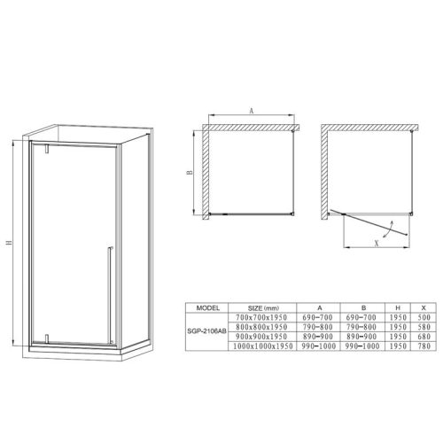 Diplon BR6614CG-90 Szögletes zuhanykabin 90x90cm