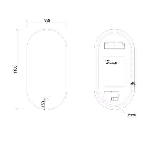 Diplon J1576 Ovális párátlanítós LED-es tükör 55x110cm