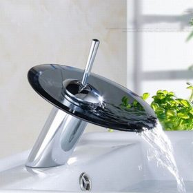 Kerek üvegtányéros mosdó csaptelep - fekete/füst	